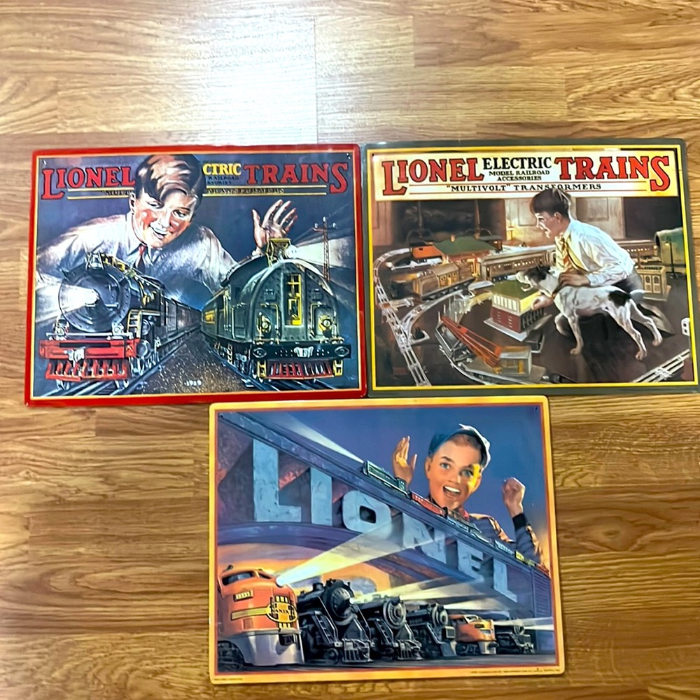 3 Hallmark Great American Railways Catalog Cover Tin Signs - 1929, 1952, 1926